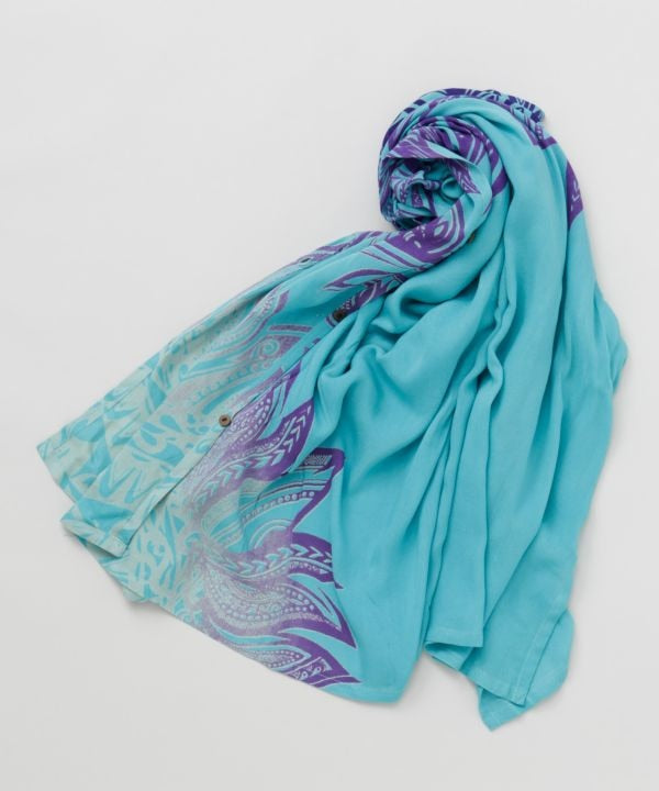 UV Protection Tribal Feather Print Scarf with Pouch Scarves by AMINA - Ametsuchi
