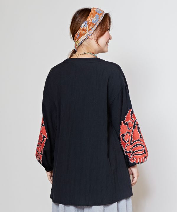 Embroidery Volume Sleeve Cotton Top