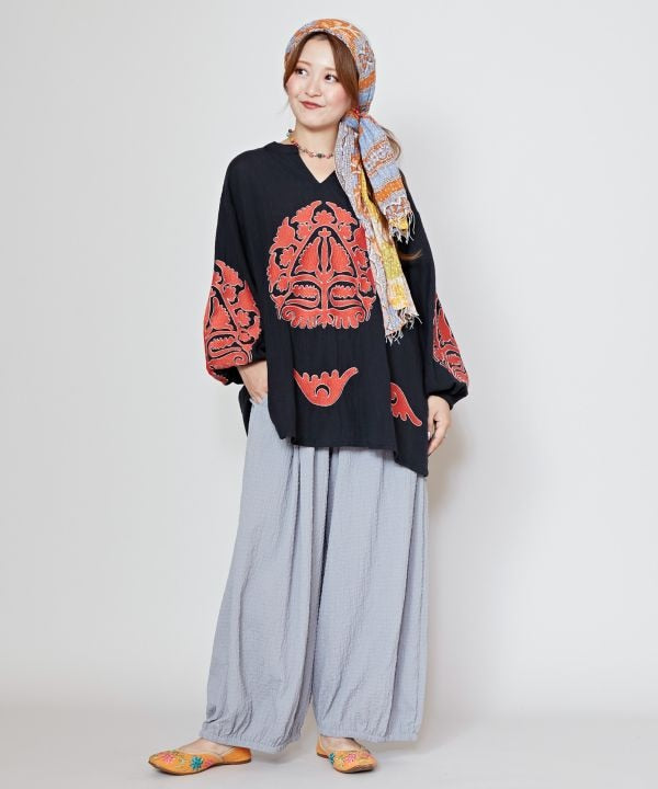 Embroidery Volume Sleeve Cotton Top