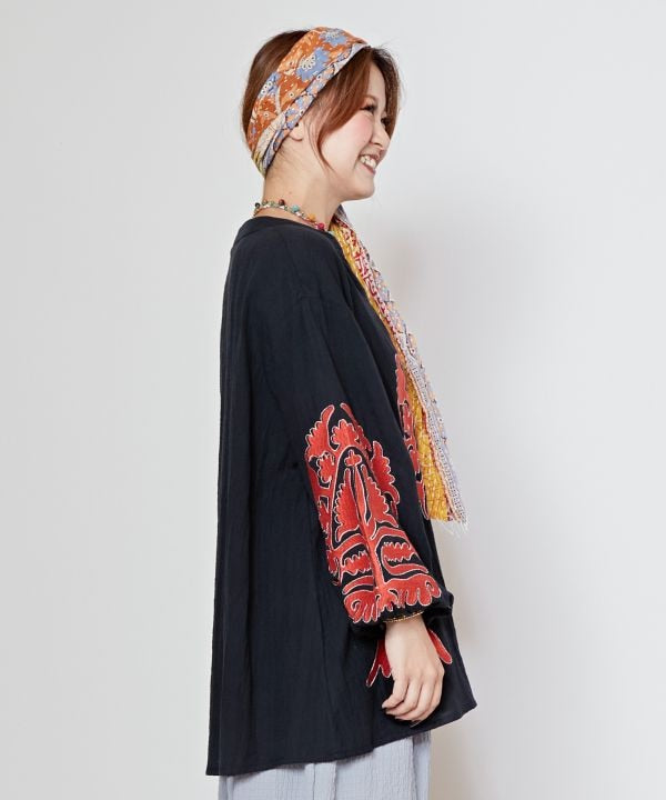 Embroidery Volume Sleeve Cotton Top
