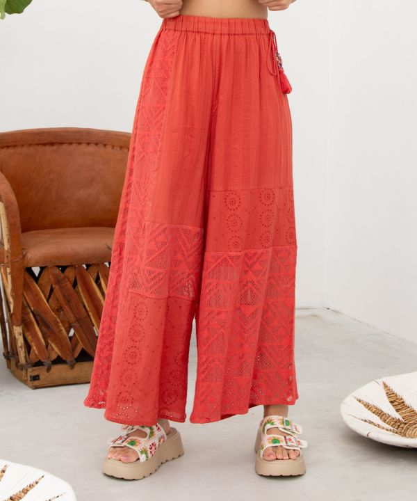 Lace Patchwork Wide Leg Pants