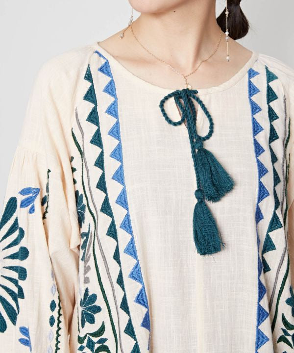 Embroidered Slub Cotton Dress