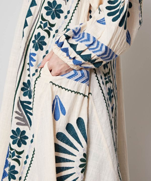 Embroidered Slub Cotton Dress