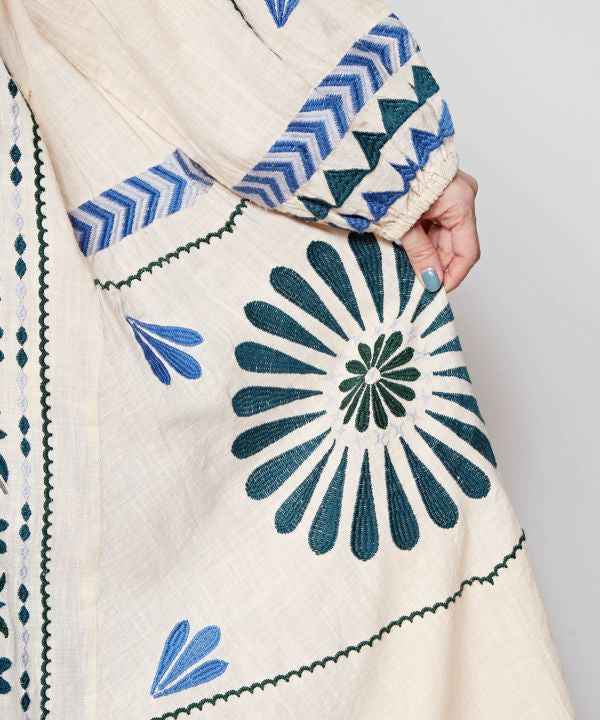 Embroidered Slub Cotton Dress