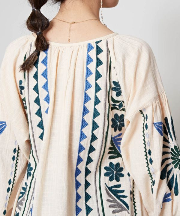 Embroidered Slub Cotton Dress