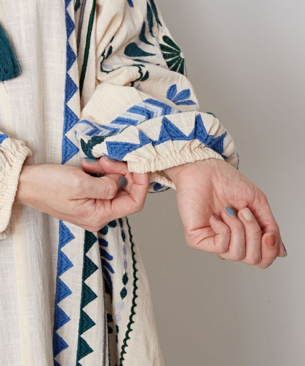 Embroidered Slub Cotton Dress