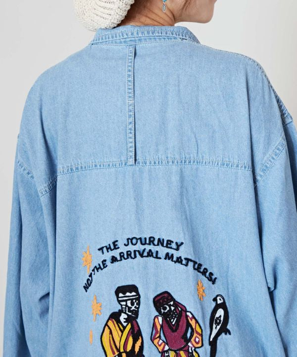 Skull Embroidery Denim Cardigan Cardigans & Outerwear by AMINA - Ametsuchi
