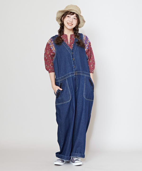 Skull Embroidery Denim Overall Dresses by AMINA - Ametsuchi