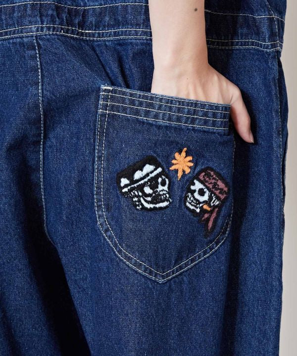 Skull Embroidery Denim Overall Dresses by AMINA - Ametsuchi