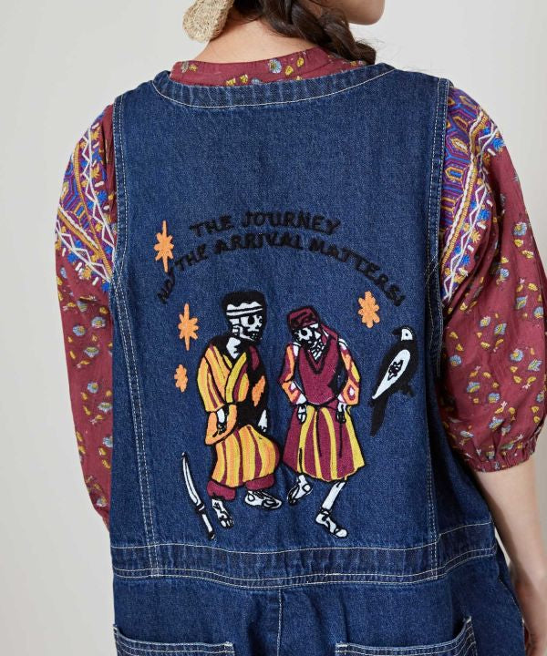 Skull Embroidery Denim Overall Dresses by AMINA - Ametsuchi
