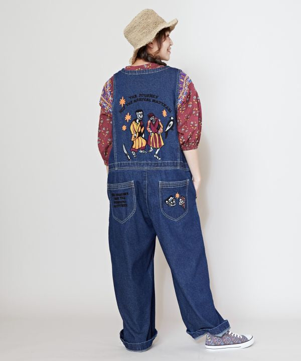Skull Embroidery Denim Overall Dresses by AMINA - Ametsuchi
