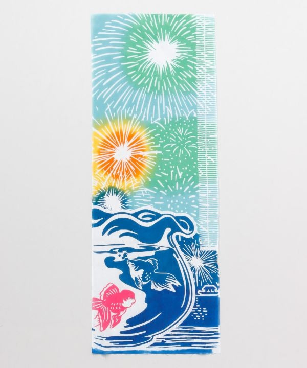 TENUGUI Towel - HANABI to KINGYO Tenugui by Kaya - Ametsuchi
