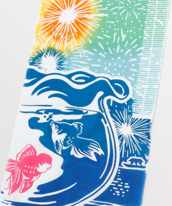 TENUGUI Towel - HANABI to KINGYO Tenugui by Kaya - Ametsuchi
