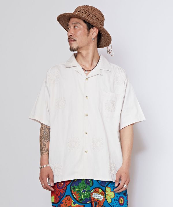 Cord Floral Embroidery Shirt