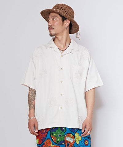 Cord Floral Embroidery Shirt