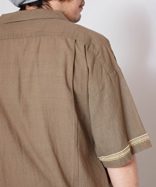 Slub Cotton Floral Embroidery Shirt