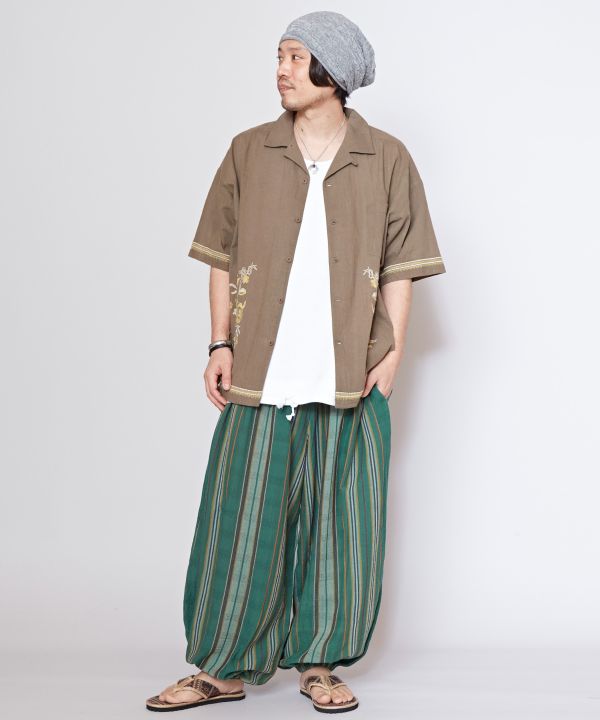 Slub Cotton Floral Embroidery Shirt