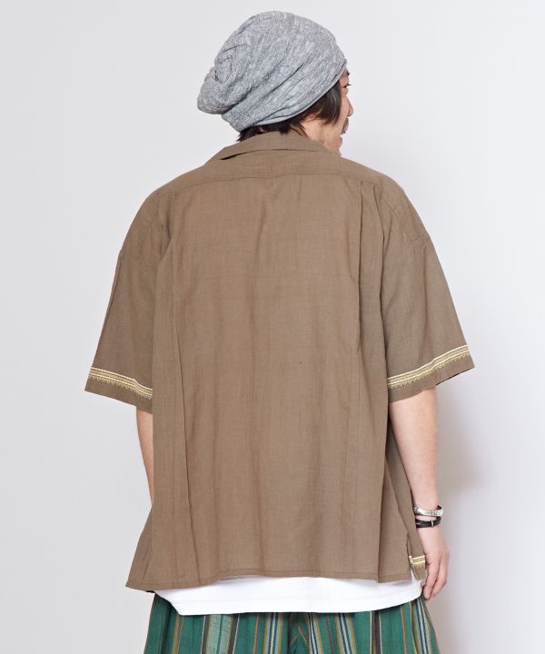 Slub Cotton Floral Embroidery Shirt