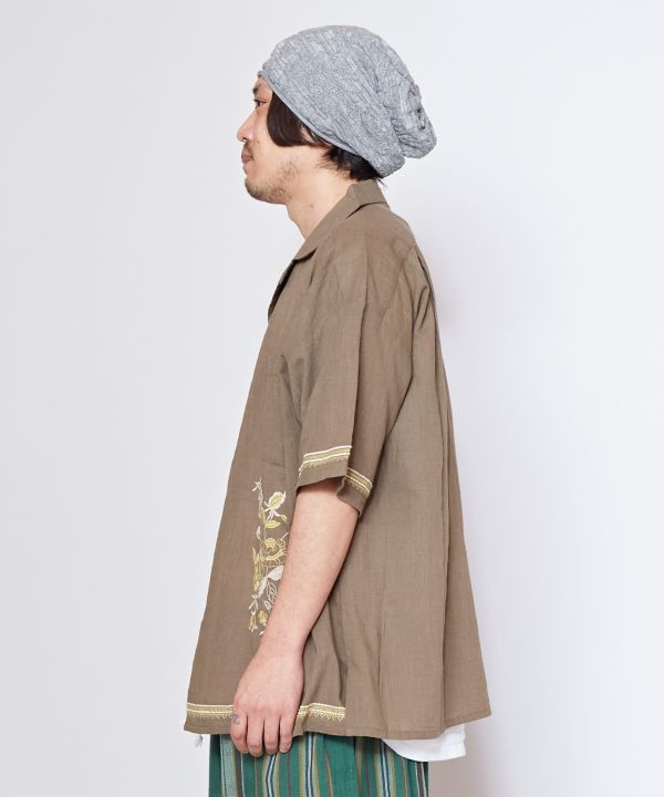 Slub Cotton Floral Embroidery Shirt