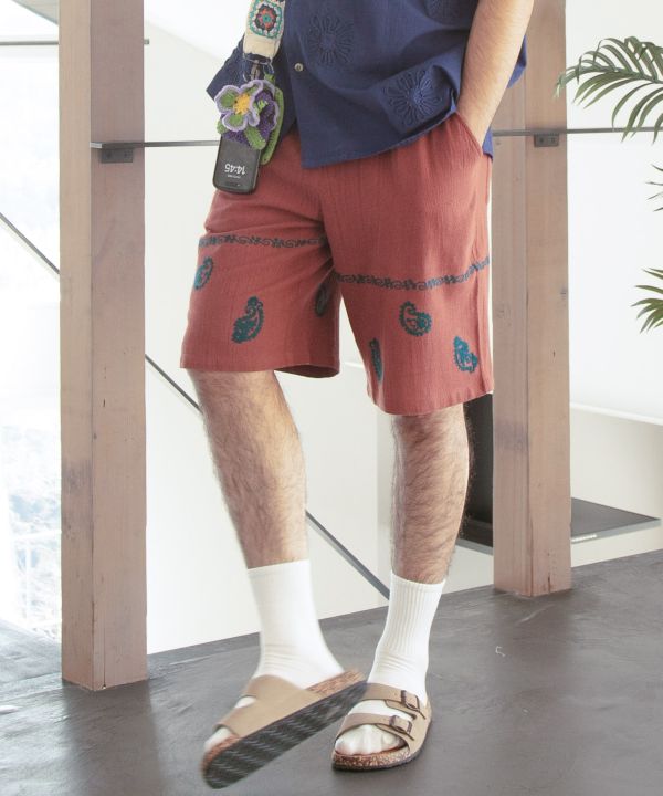 Paisley Embroidery Shorts