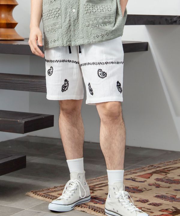 Paisley Embroidery Shorts