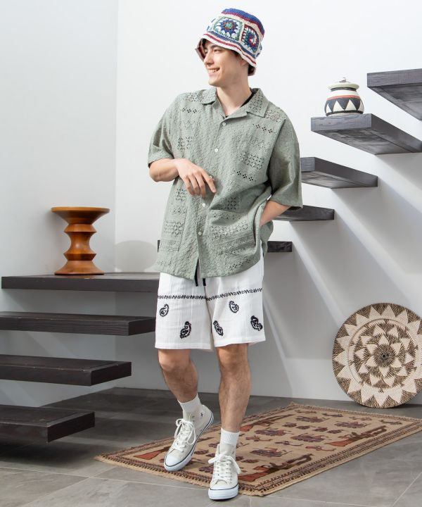 Paisley Embroidery Shorts