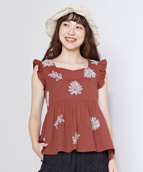 Chain Stitch Linen Blend Top