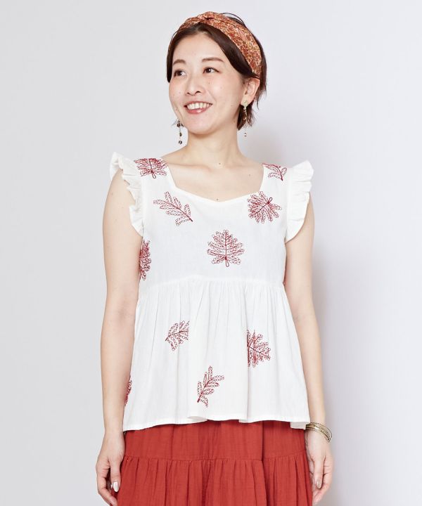 Chain Stitch Linen Blend Top
