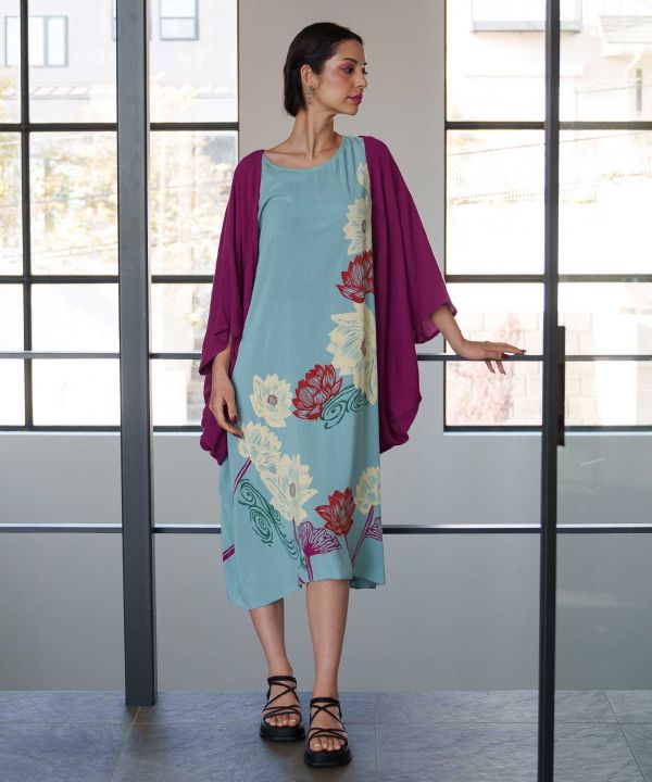 Lotus Graphic Dress and UV Protection Kimono Set