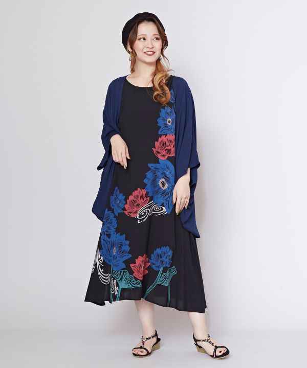 Lotus Graphic Dress and UV Protection Kimono Set