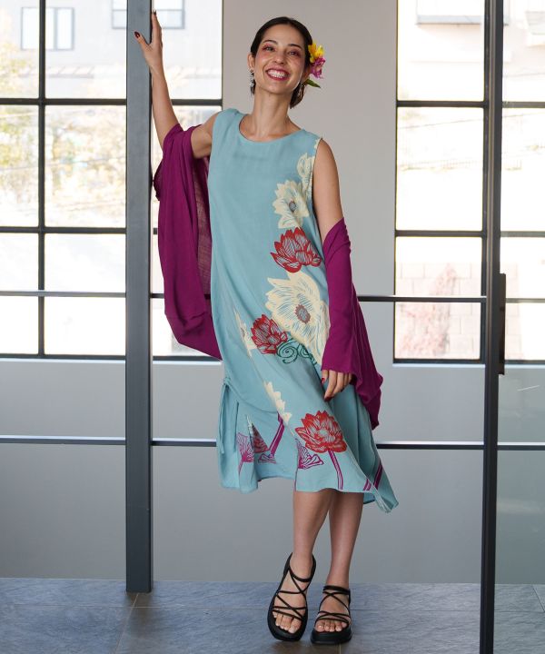 Lotus Graphic Dress and UV Protection Kimono Set