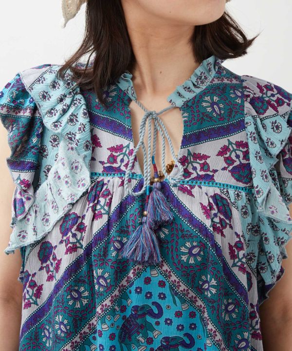 Earthy Tone Bohemian Top by AMINA - Ametsuchi