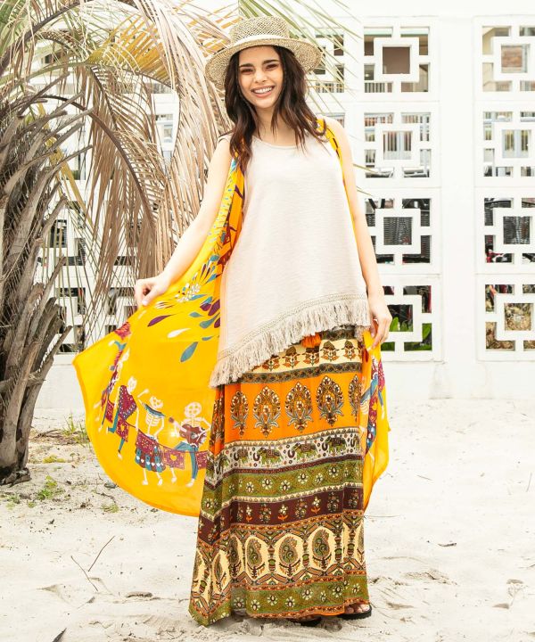 Earthy Tone Bohemian Skirt by AMINA - Ametsuchi