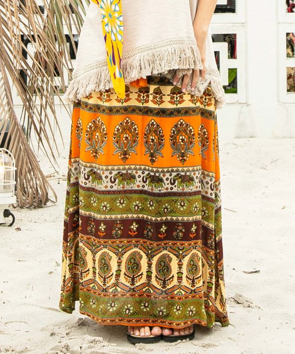 Earthy Tone Bohemian Skirt by AMINA - Ametsuchi