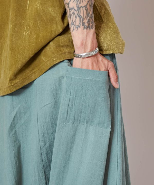 Draped Cotton Lotus Print Harem Pants