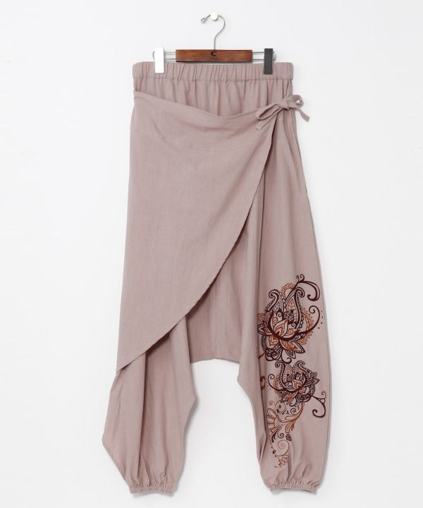 Draped Cotton Lotus Print Harem Pants