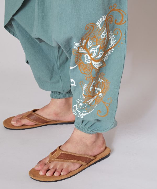 Draped Cotton Lotus Print Harem Pants