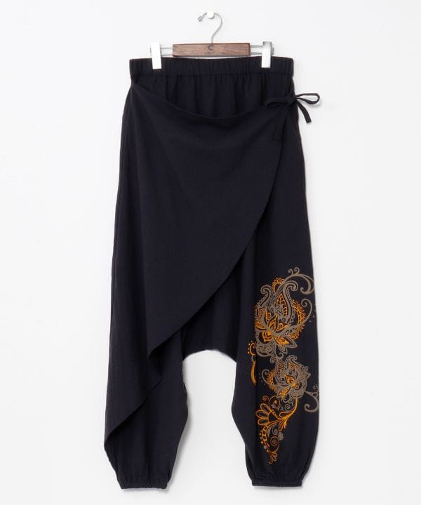Draped Cotton Lotus Print Harem Pants