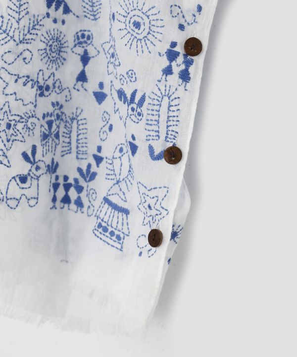 Kantha Embroidered Cotton Scarf