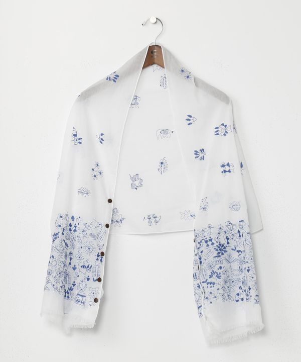 Kantha Embroidered Cotton Scarf