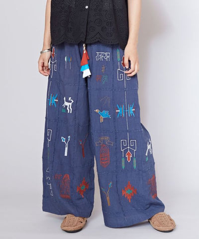 Embroidered Breathable Cotton Pants