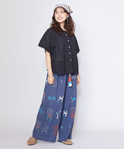Embroidered Breathable Cotton Pants