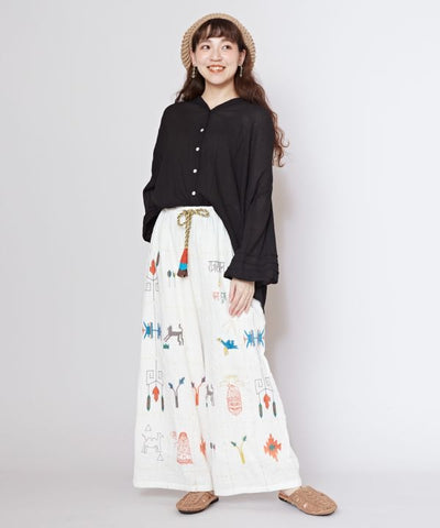 Embroidered Breathable Cotton Pants