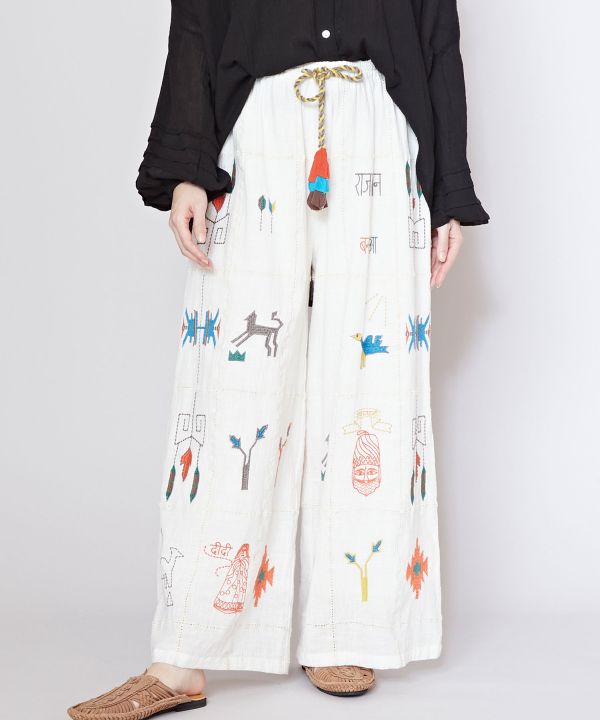Embroidered Breathable Cotton Pants