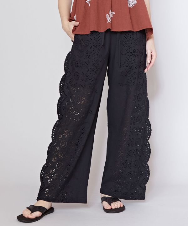 Schiffli Embroidered Straight Pants