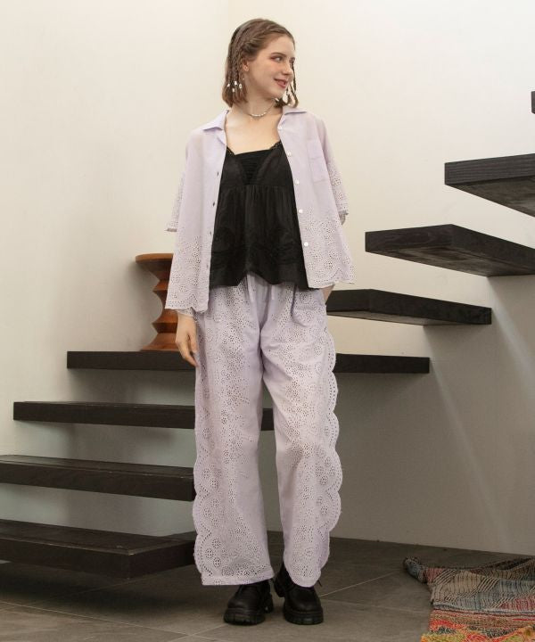 Schiffli Embroidered Straight Pants