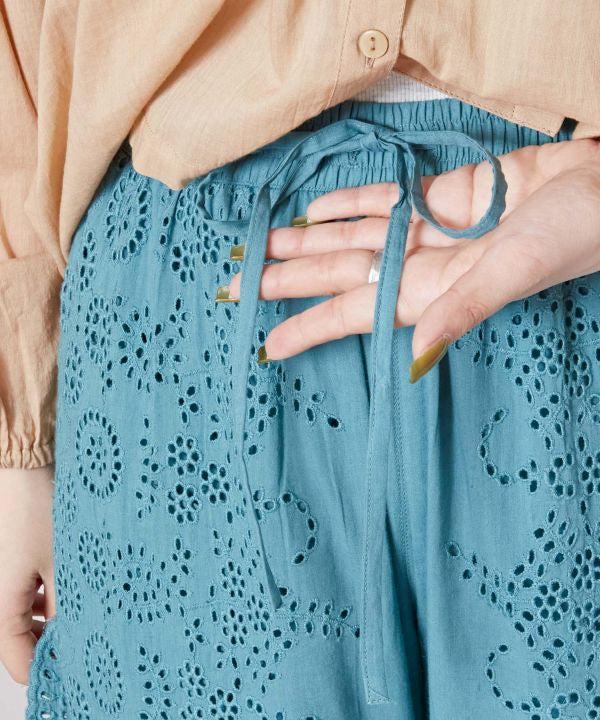 Schiffli Embroidered Straight Pants