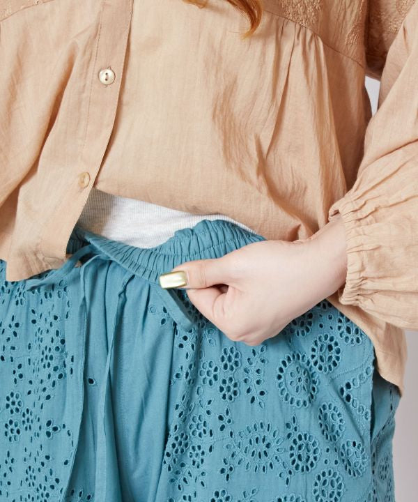 Schiffli Embroidered Straight Pants