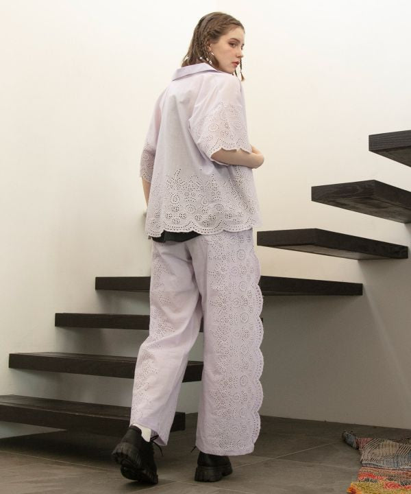 Schiffli Embroidered Straight Pants