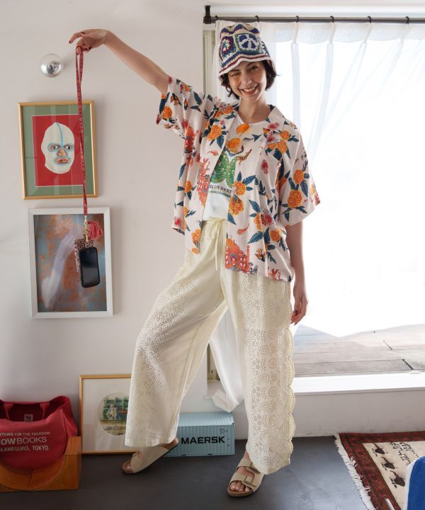 Schiffli Embroidered Straight Pants